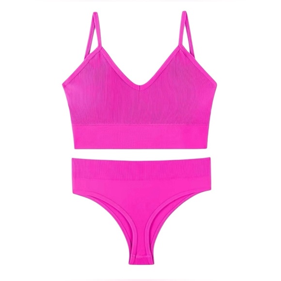 2 piece Ribbed Neon Pink matching Bra and Panty set! Size XL🔥 - Picture 2 of 6